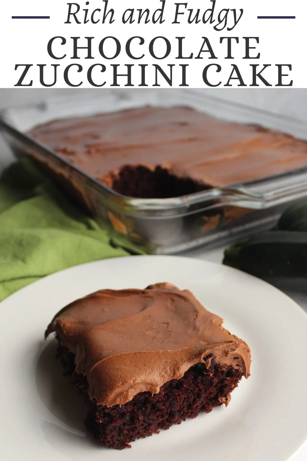This moist chocolate cake is hiding two whole cups of zucchini inside! It is a perfect way to use some of the extra harvest and who doesn't love cake? The easy frosting takes it to a whole new stratosphere of deliciousness. This great recipe for zucchini chocolate cake is sure to have you looking forward to zucchini season.