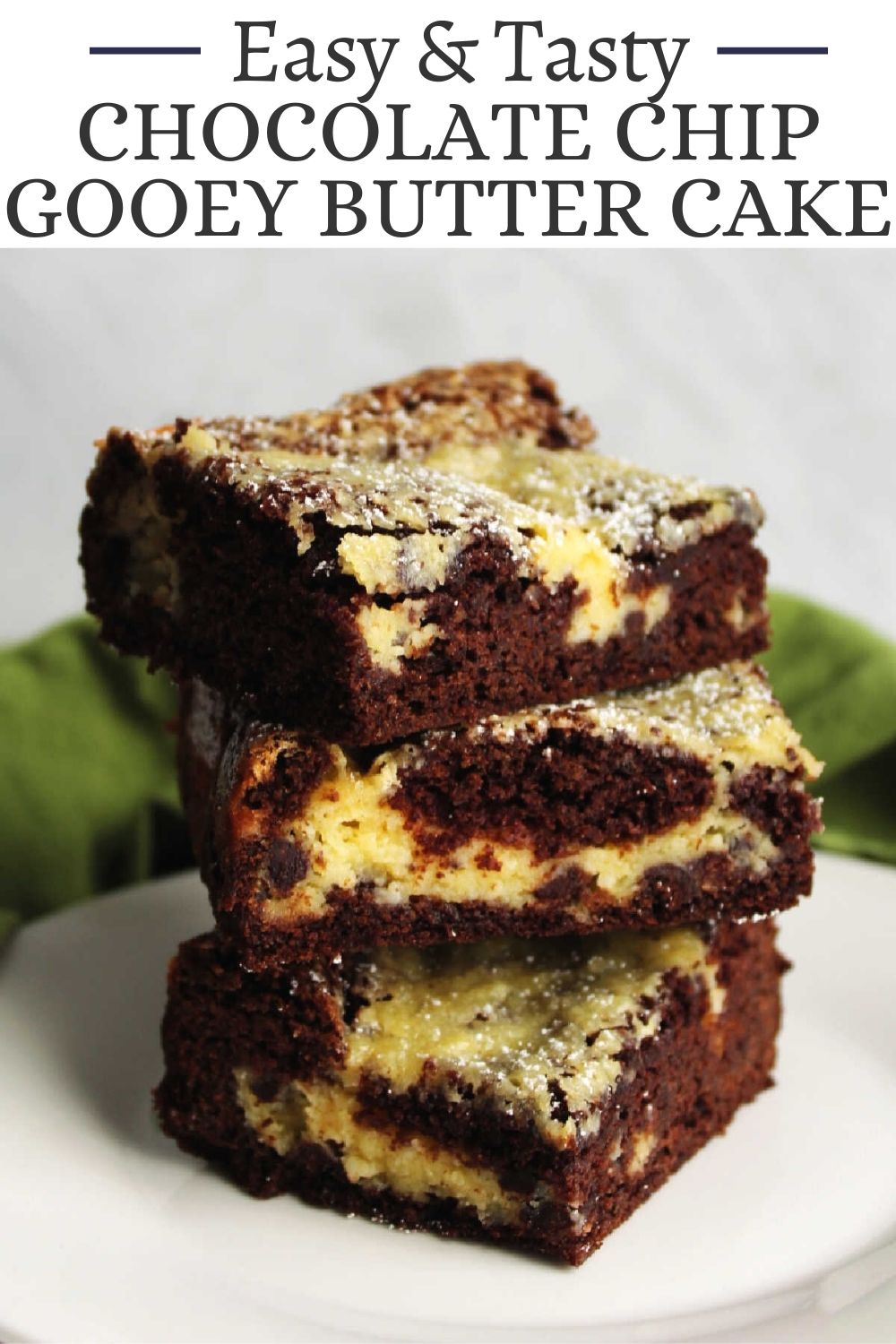 This is the gooey butter cake recipe for chocolate lovers. It uses a chocolate cake mix for the base layer and adds chocolate chips to the cream cheese layer for the perfect chocolaty twist on the St. Louis classic. It is easy to make and perfect for potlucks, bbqs, parties and more.