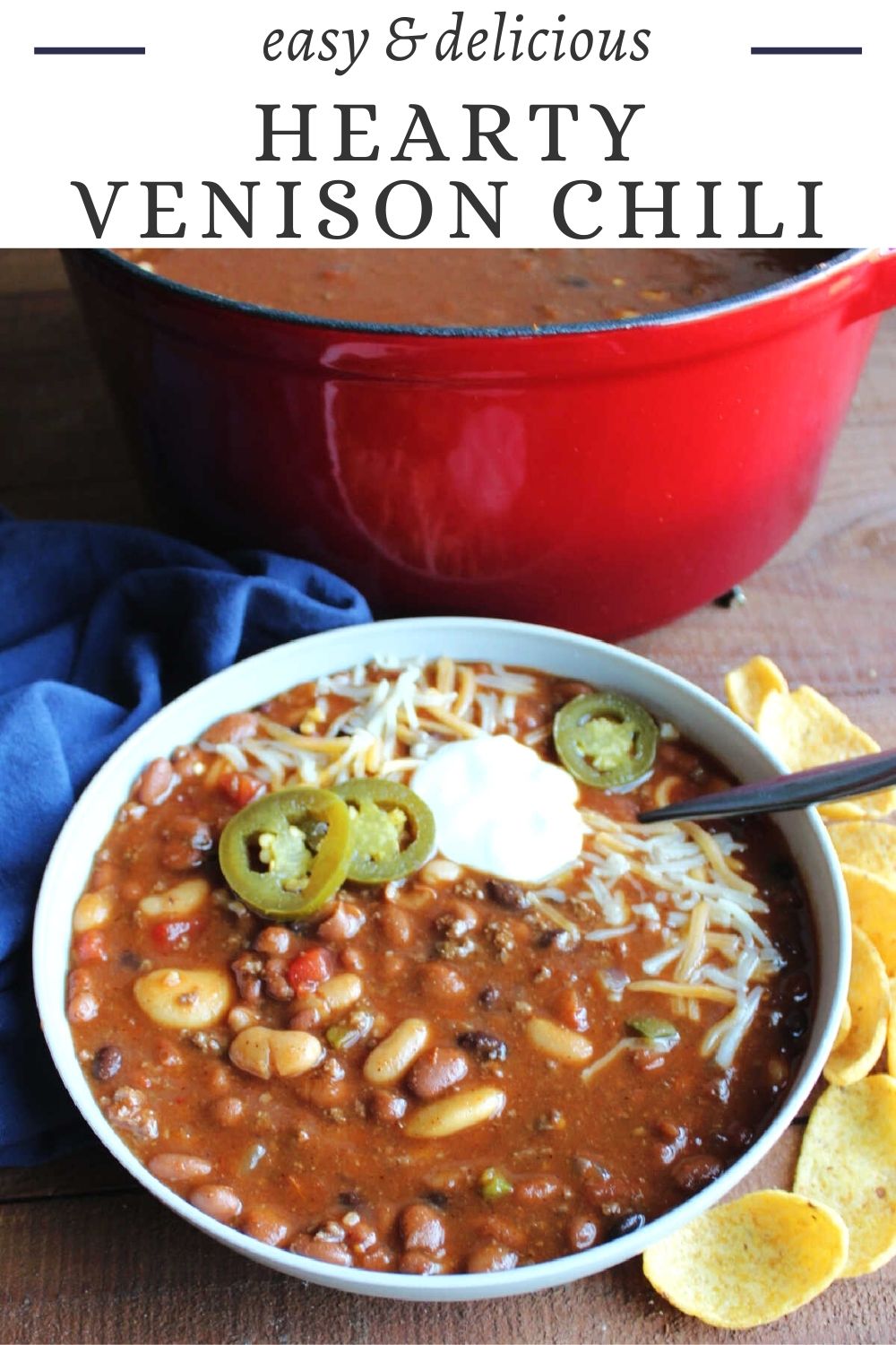 This hearty venison chili recipe is loaded with ground venison, lots of beans and big flavor. The best part is it is really simple to put together and the leftovers are every bit as good if not better than the first bowl.