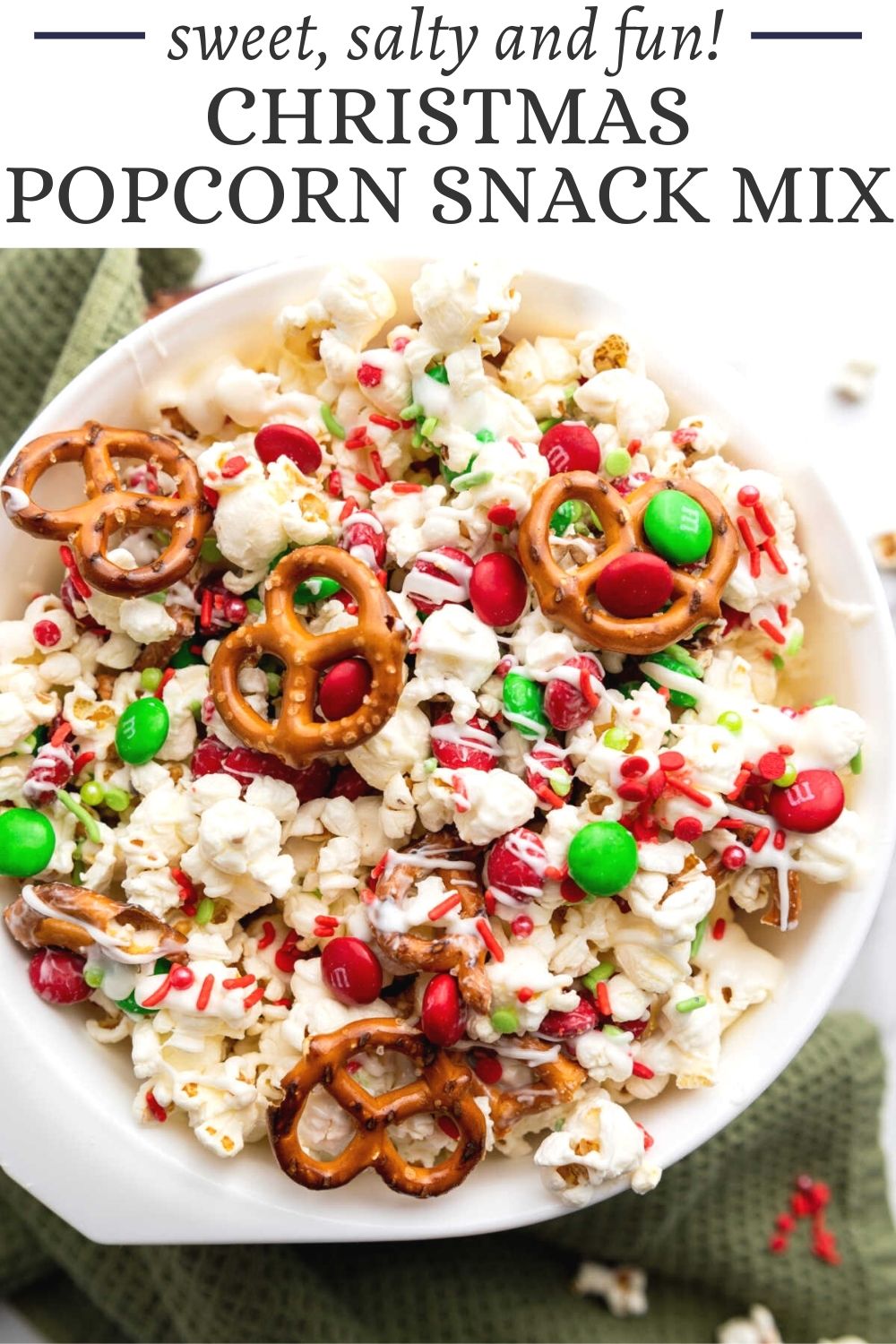 Christmas popcorn is the perfect sweet and salty snack mix for all of your holiday needs. It is perfect for movie night, parties and more.