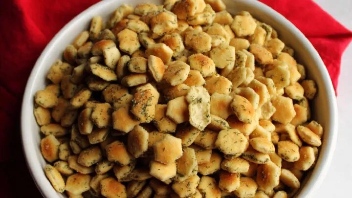 close bowl of ranch oyster crackers