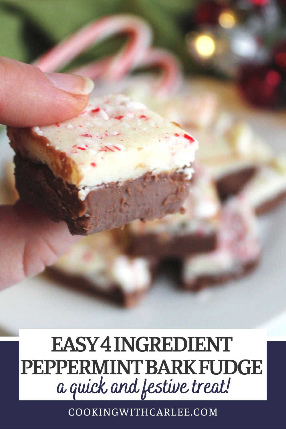 Peppermint bark fudge has a layer of chocolate fudge topped with white chocolate fudge and bits of candy cane. You would think this would be complicated, but it really is easy to do and only takes 4 simple ingredients. It is a perfect quick addition to you holiday treat making!