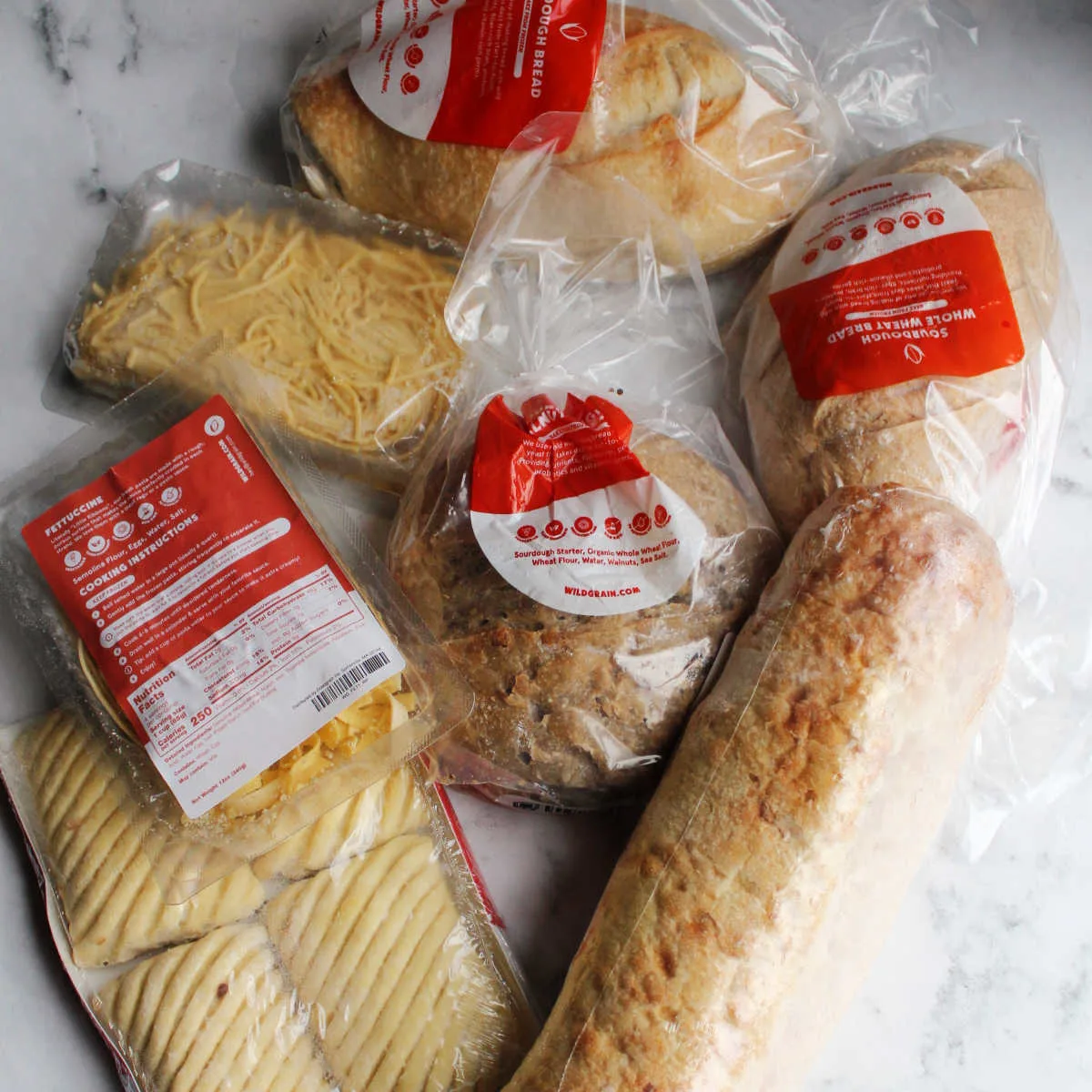 Frozen sourdough bread, croissant dough and pasta from Wildgrain's subscription service.