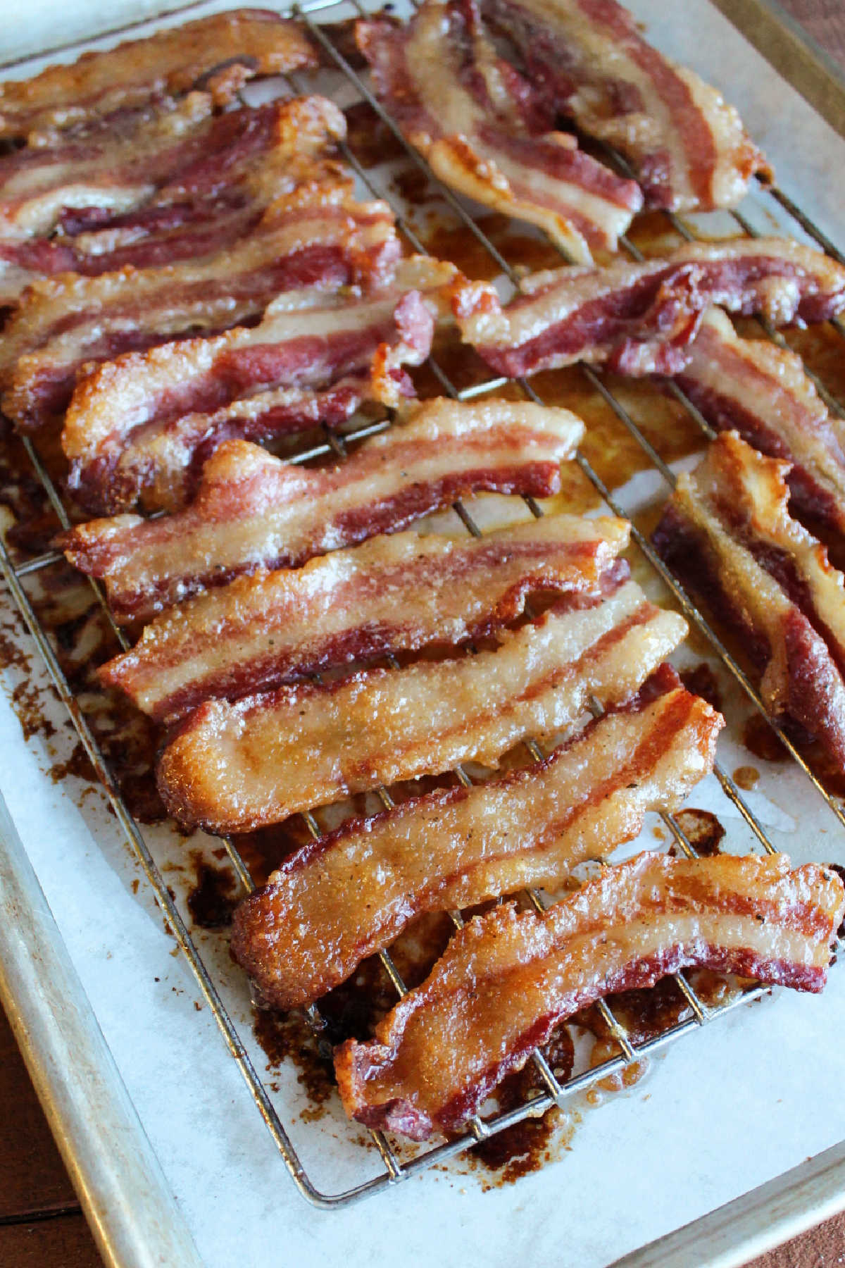 Maple glazed bacon fresh out of the oven.