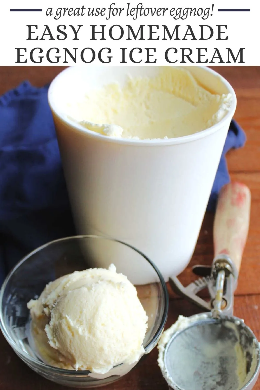 Turn extra eggnog into creamy homemade ice cream with this easy 5 ingredient eggnog ice cream recipe. It is the perfect way to enjoy the flavors of the season.