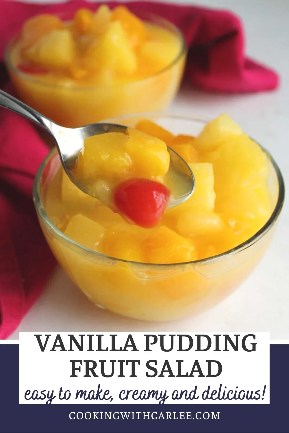 This vintage fruit salad recipe uses some vanilla instant pudding to give the sauce body and flavor. It is a wonderful side dish or you could even serve it as a simple dessert.