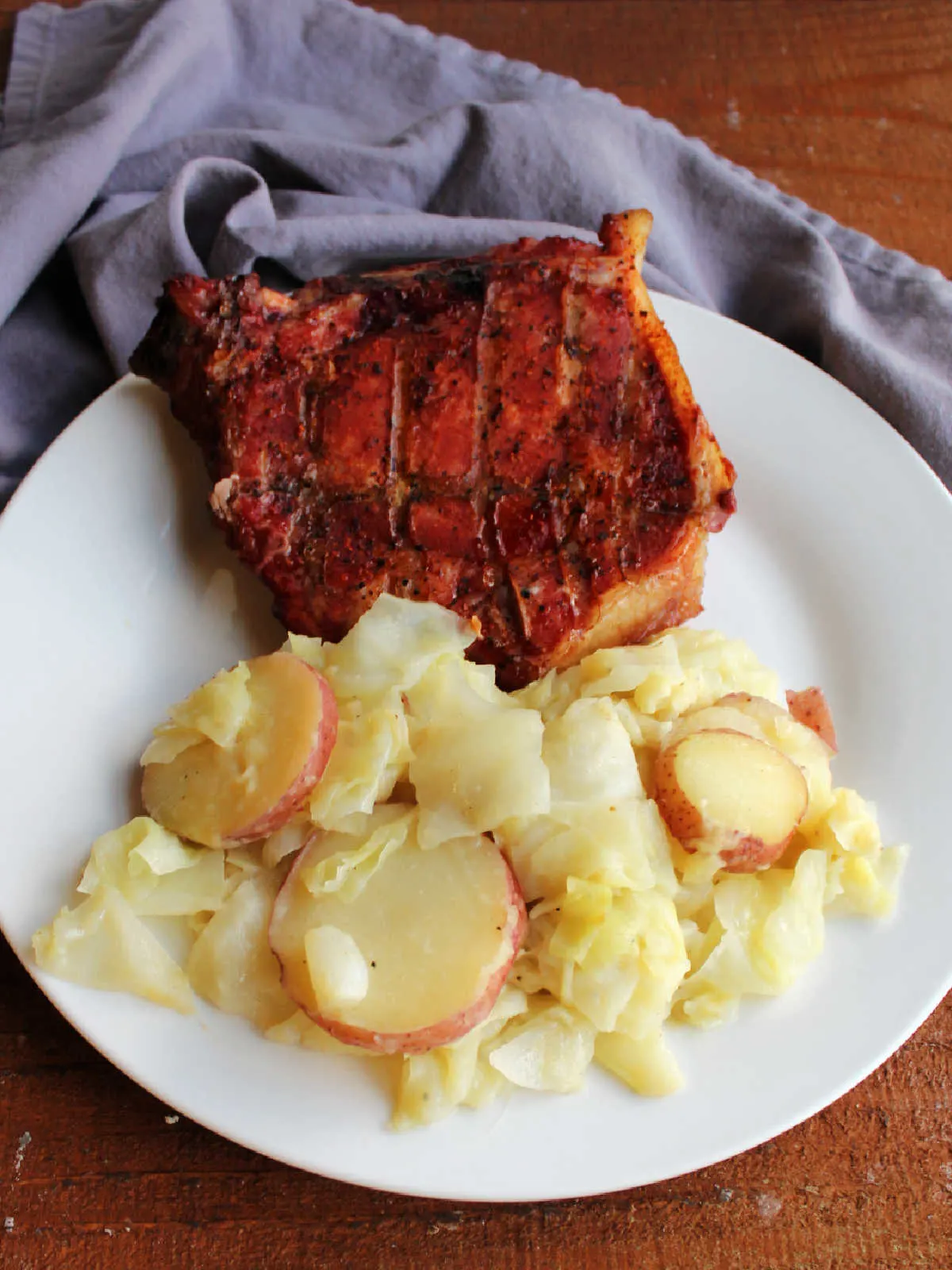 cabbage and potatoes with pork chop