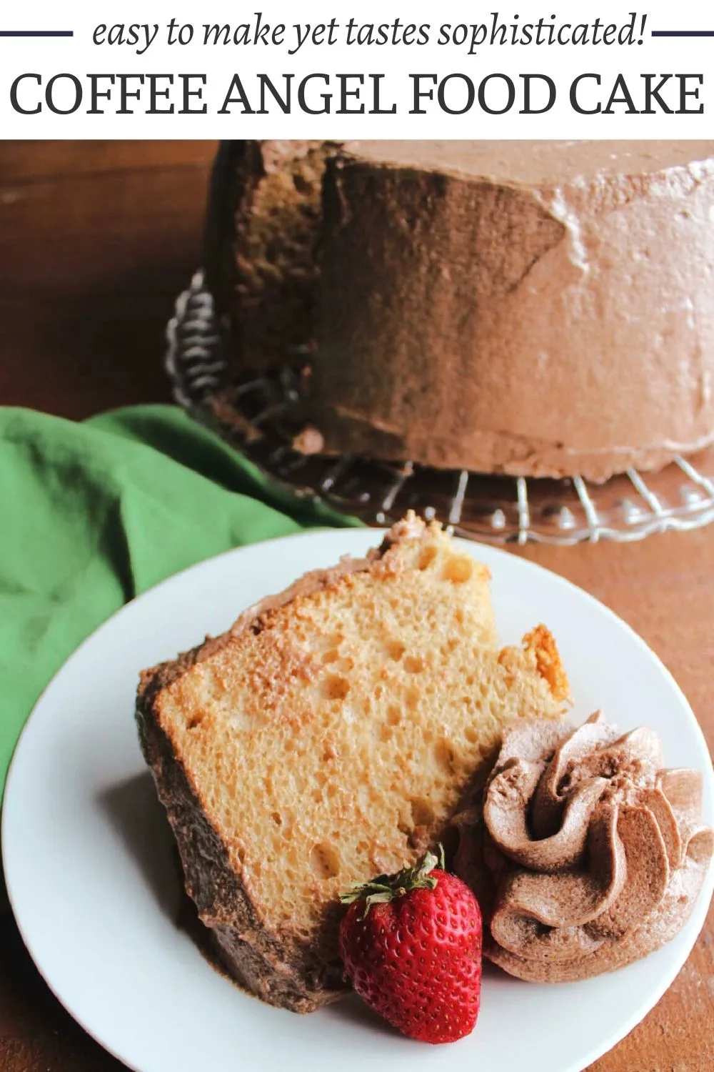 Coffee angel food cake is every bit as light and airy as you would expect with just the right amount of coffee flavor baked in. This recipe starts with a cake mix, so it is easy to put together but still tastes amazing.