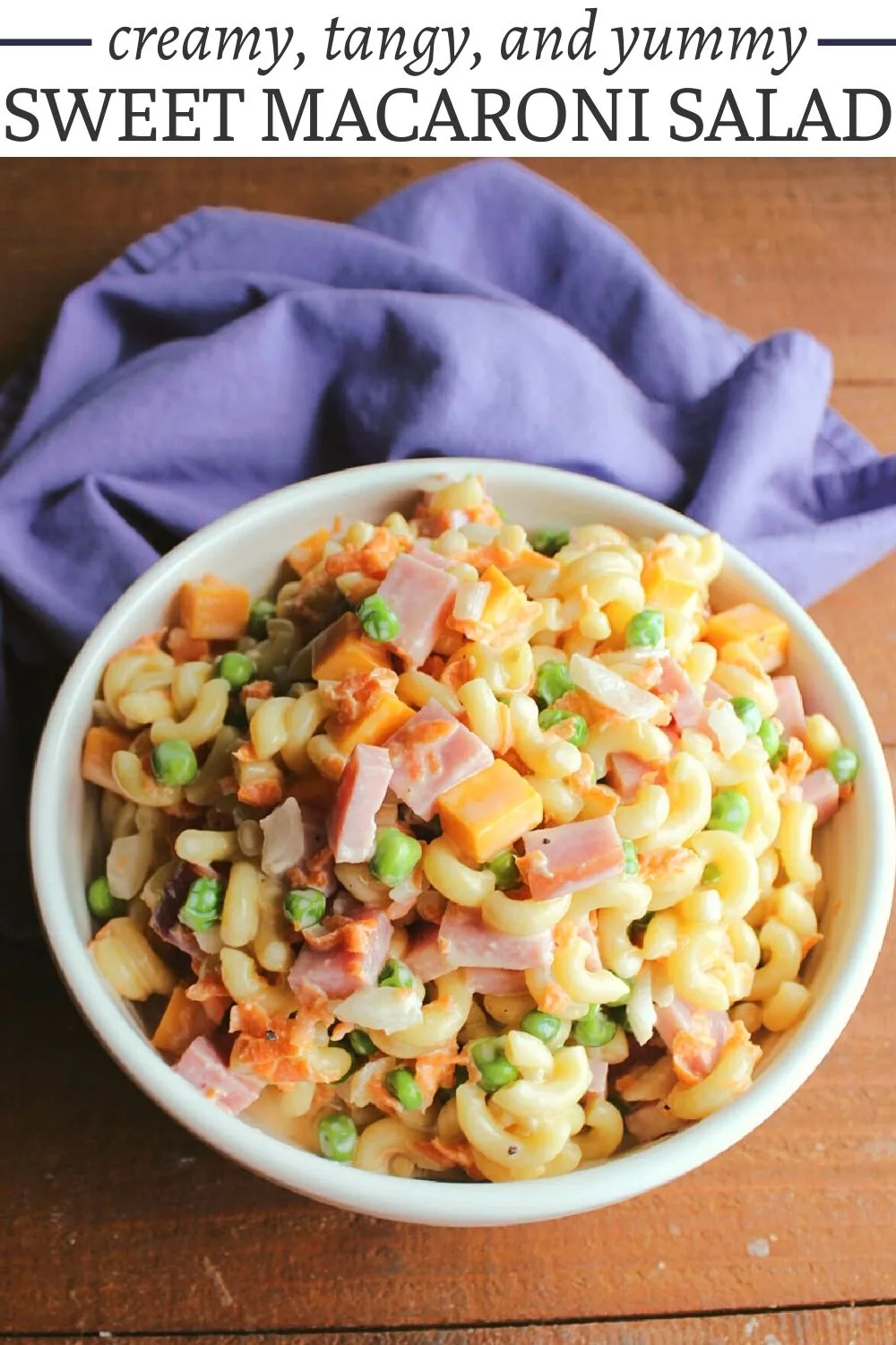 Sweet macaroni salad is a perfect side dish for barbecues, family reunions, potlucks, and more. It also makes a great simple lunch. Feel free to experiment with adding your favorite vegetables and mix-ins.