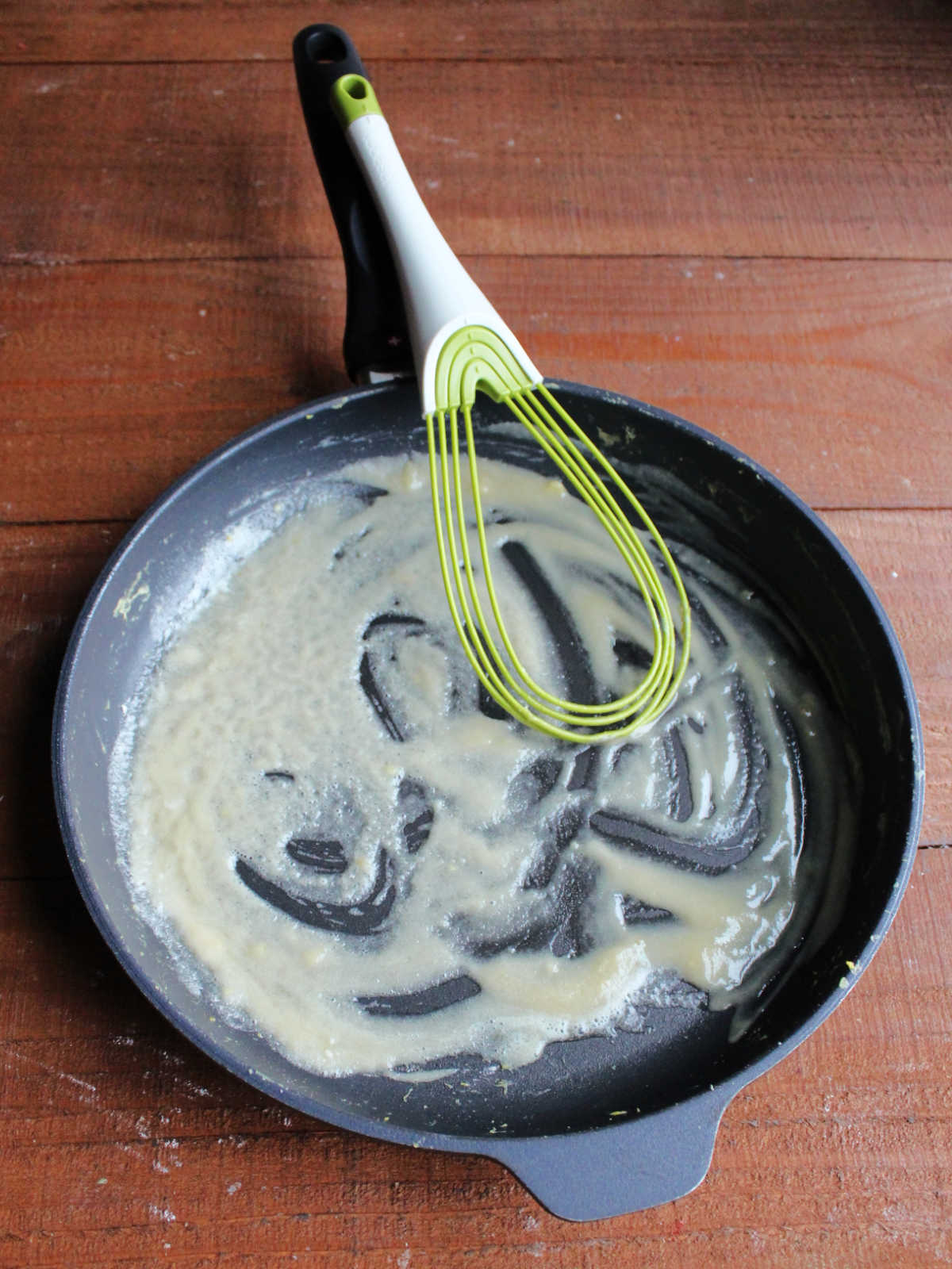 Skillet with lightly colored flour and butter roux.