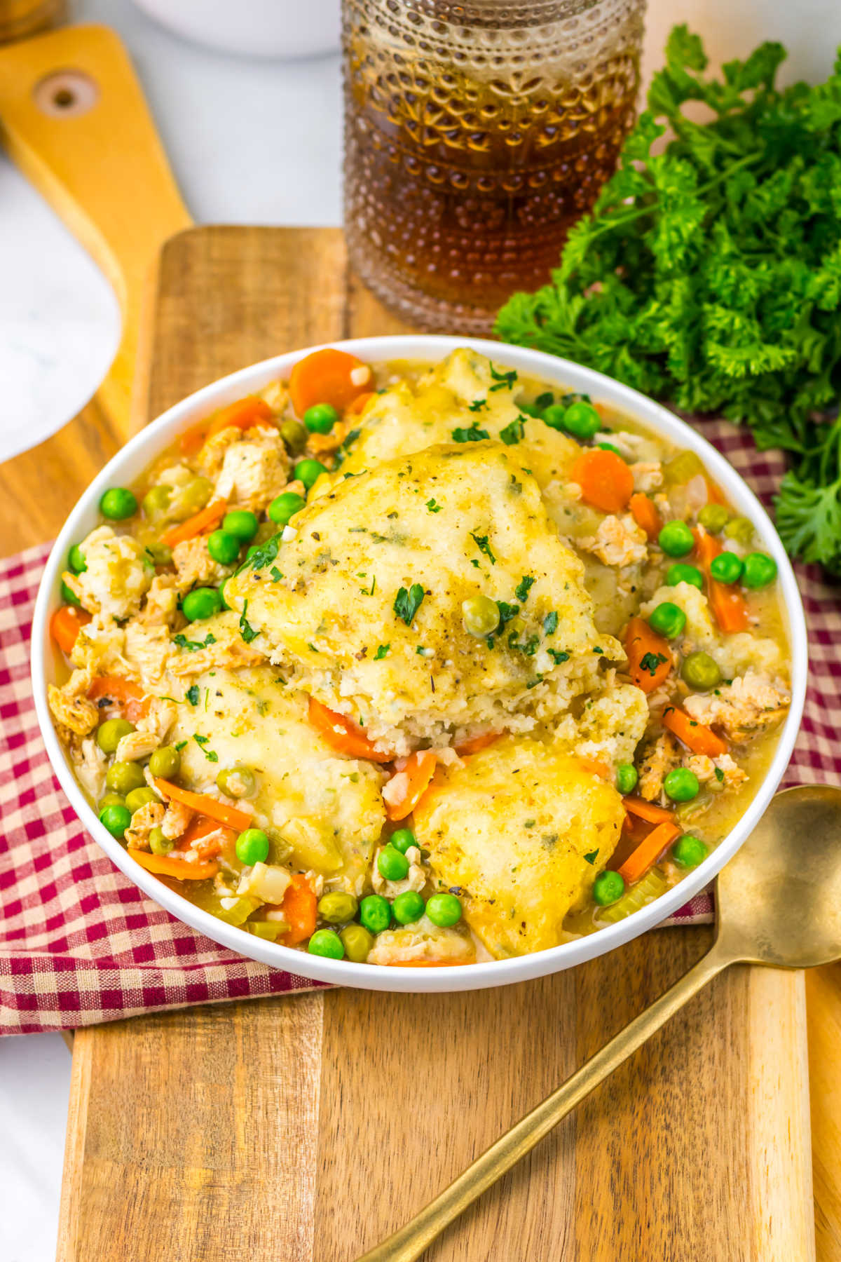 Crockpot Chicken and Dumplings 9 Bowl of crockpot chicken and dumplings, ready to eat.