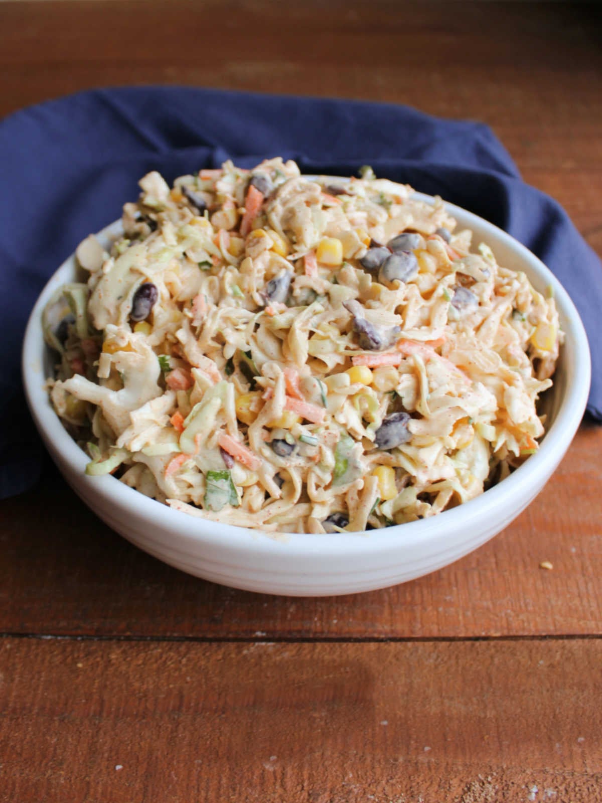 Bowl of southwestern coleslaw, ready to be served. 