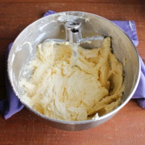 Rhubarb Snack Cake 13 Thick batter in mixer bowl, ready for rhubarb.
