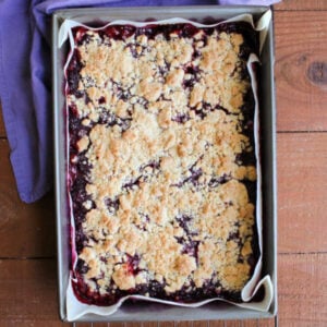 Blackberry Pie Bars 17 Baked blackberry pie bars with filling even thicker and more jamlike and the crumb topping a light golden brown.