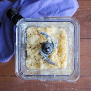 Blackberry Pie Bars 13 Thick crumbly dough in food processor after the egg, butter, and vanilla have been incorporated.