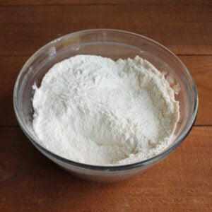 Bowl of dry ingredients for cucumber bread ready to be made into batter.