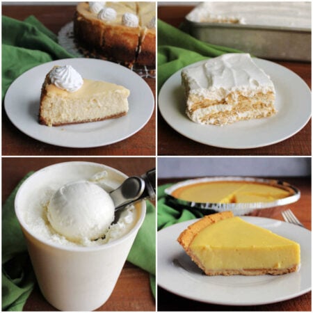Key Lime Recipes 1 Collage of images including key lime cheesecake, key lime icebox cake, key lime pie, and key lime sherbet.