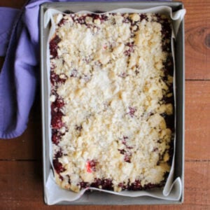 Blackberry Pie Bars 16 Remaining dough crumbled and distributed over the blackberry pie filling, ready for the oven.