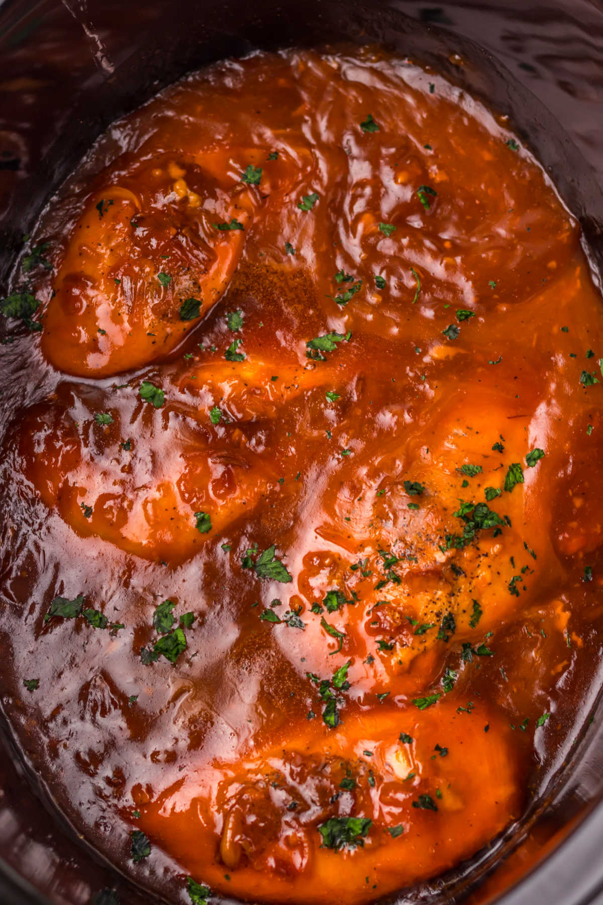 Catalina chicken in crockpot, ready to be served. 
