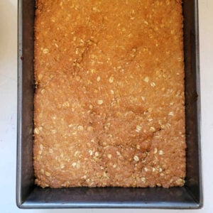 Grandma's Pumpkin Pie Bars 13 Golden brown oat crust for pumpkin pie bars, ready for the filling.